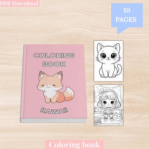 Libro para colorear kawaii | 10 lindas páginas imprimibles para niños | Actividades divertidas | Dibujos para colorear