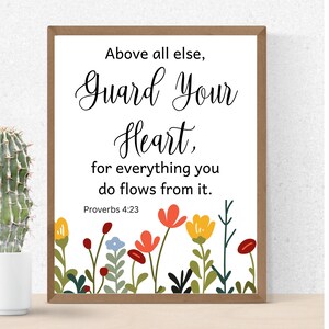 Bibel-Vers-Wand-Kunst-Sprüche 4:23 „Vor allem hüte dein Herz“, digitaler Download, Wildblumen-Wandkunst, christlicher Wand-Druck,