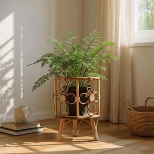 Handgewebter Boho Rattan Pflanzenkorb, Blumendesign Umweltfreundlicher natürlicher Bambus Planter & Plant Stand Korb für Wohnkultur, Einweihungsgeschenk