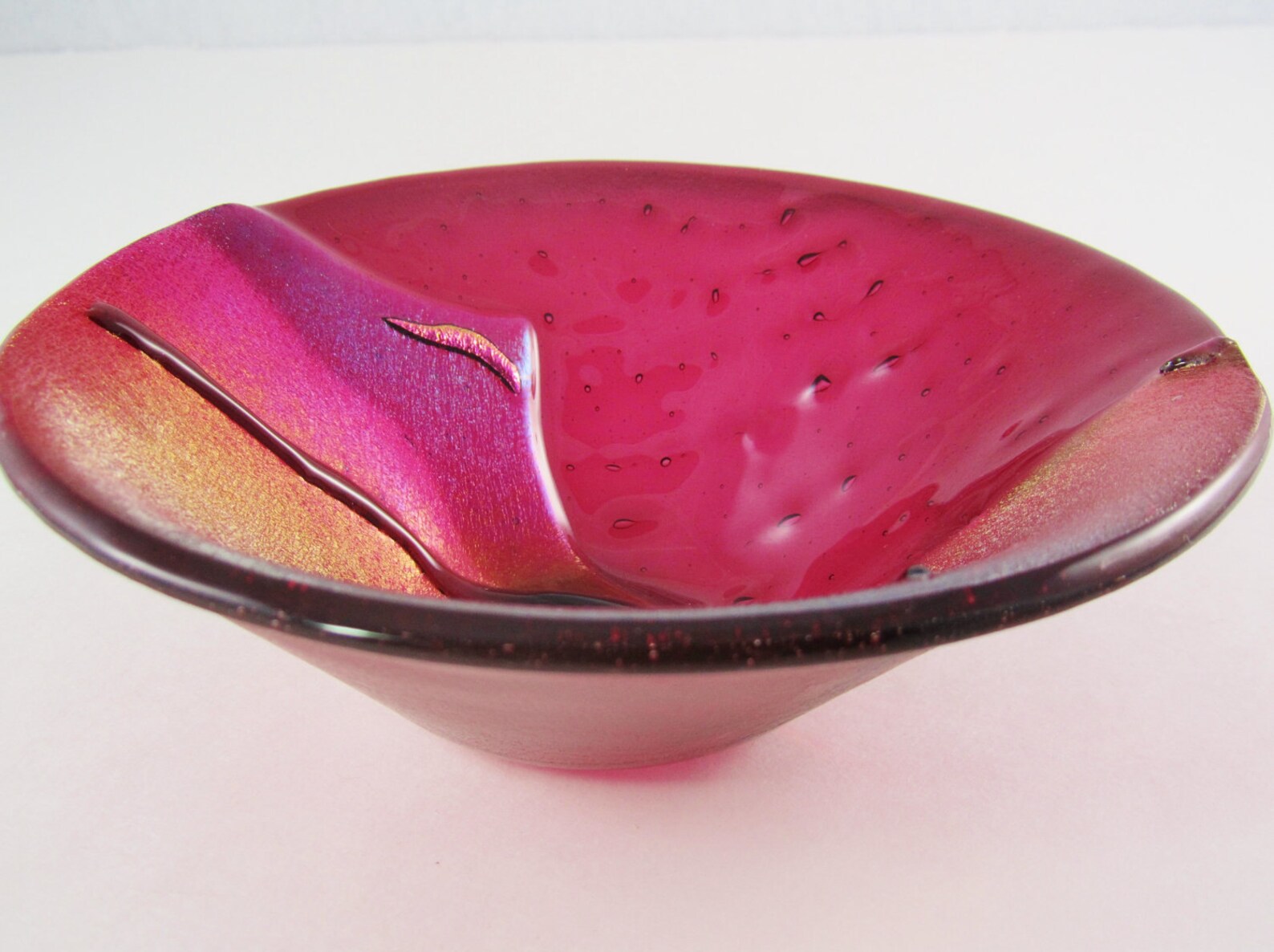 Fused Glass Bowl Deep Raspberry and Hot Pink with Dichroic Etsy
