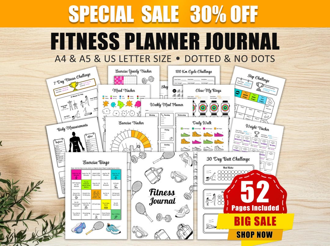 Fitness Planner Bullet Journal Template - Editable Workout Log & Goal ...