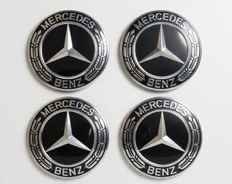 4 x Mercedes 75mm zwarte lichtmetalen wieldoppen