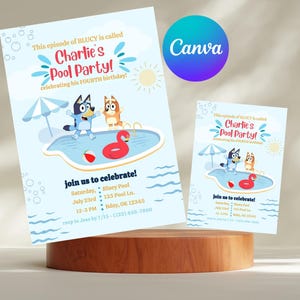 Bluey Pool Party Birthday Invitation, bluey birthday invitation, Summer Birthday Party invitation, Pool Party Invitation, Canva