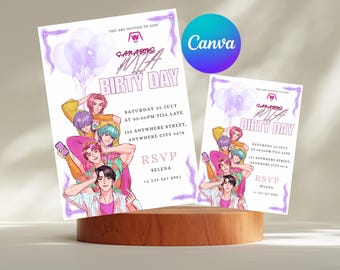 Invito di compleanno Kpop, cacciatori di demoni, invito modificabile per la festa dei BTS (biglietto digitale)