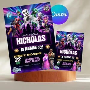 Convite de aniversário editável para jogo de Fort, modelo de festa de aniversário para noite de Fort, convite de aniversário para videogame, convite de aniversário para jogo de Fort