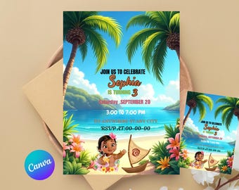 Editable Baby Moana Birthday Invitation: Hawaiian Theme (Digital Download)