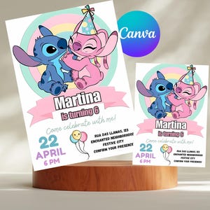 Modèle d'invitation d'anniversaire modifiable Stitch, invitations d'anniversaire imprimables, invitation numérique à une fête d'enfants, carte d'anniversaire numérique d'invitation, point