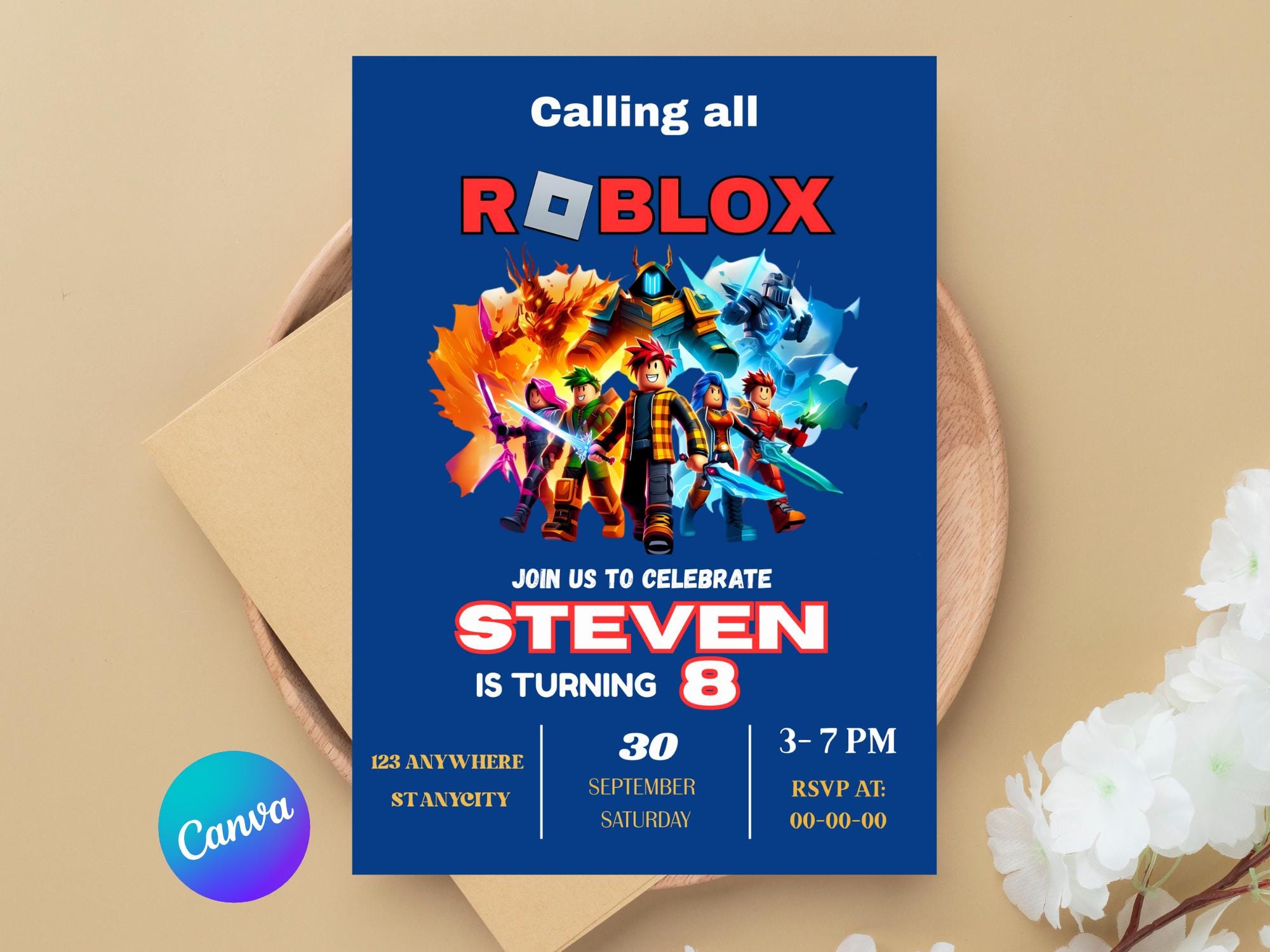 Roblox Birthday Invitation Template: Editable Game Party Invite ...
