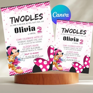 Editable Oh TWOdles Birthday Invitation Digital 2nd Birthday Cute Mouse Second Birthday Invite Oh Twodles Invitation Boho Minnie Invite