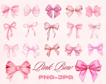 Pink Bow Clipart Bundle, Coquette Aesthetic (PNG, JPG)