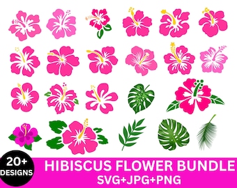 Tropical Hibiscus Flower SVG Bundle: Hawaiian Clipart (Digital Download
