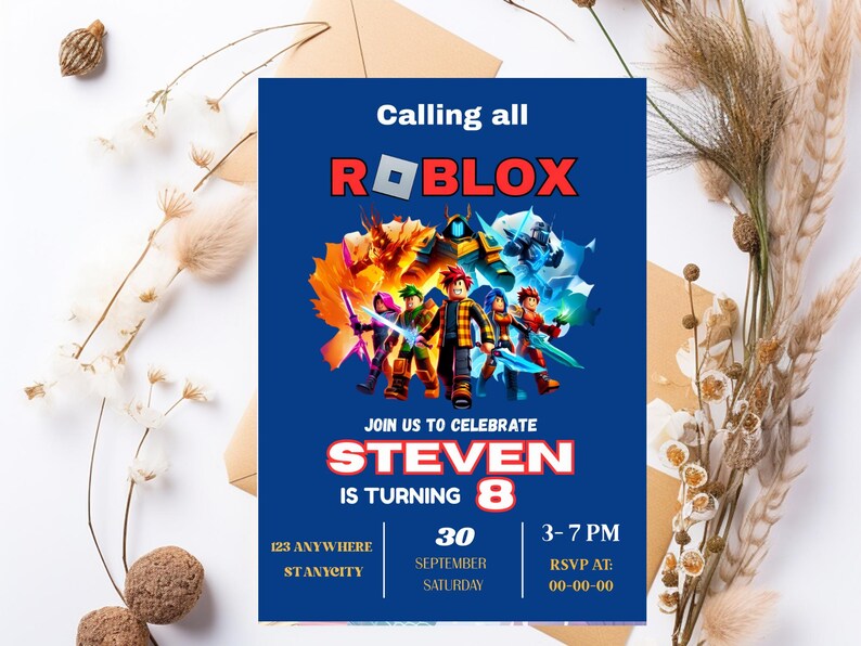 Roblox Birthday Invitation Template: Editable Game Party Invite ...