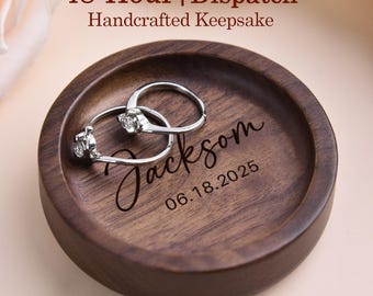 Personalized Walnut Ring Dish with Engraving, Custom Wooden Jewelry Tray for Wedding, Engagement, Anniversary, Bridal Shower, Gift for Her
