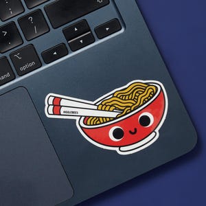 Pegatina de fideos: vinilo de ramen, kawaii, comida reconfortante, estética asiática, para portátil o botella de agua.