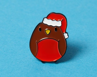 Épingle de Noël rouge-gorge en émail - broche oiseau de fête - épingle de vacances pour veste, sac ou chapeau - cadeau pour les amoureux de Noël et les amateurs d'oiseaux