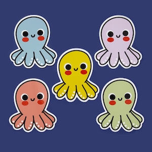 Octopus Vinyl Sticker – Cute Ocean Animal Decal for Laptop, Water Bottle, Journal or Planner. Gift for Marine Life & Sea Creature Lovers