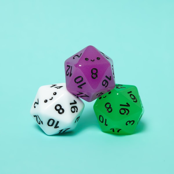 d20 with a happy face - DnD roll play dice