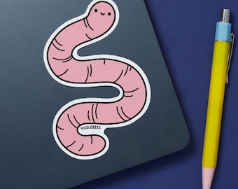 Worm Sticker – Cute Garden Worm Vinyl Sticker, Funny Cute Sticker, Nature Decal, Laptop or Water Bottle Sticker