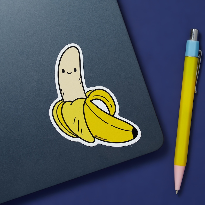 Happy Banana Sticker - Cute Fruit Vinyl Sticker, Fruit Decal, Funny ...