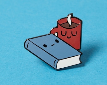 Book and Mug Enamel Pin – Cozy Reading Brooch – Cute Pin for Book Lovers, Coffee Enthusiasts, Jacket, Bag or Hat – Gift for Readers