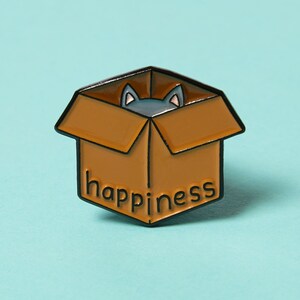 Pin de esmalte "Feliz Gato en una Caja" - Broche de gato adorable - Pin divertido para chaqueta, bolso o sombrero - Regalo para amantes de los gatos y otros animales