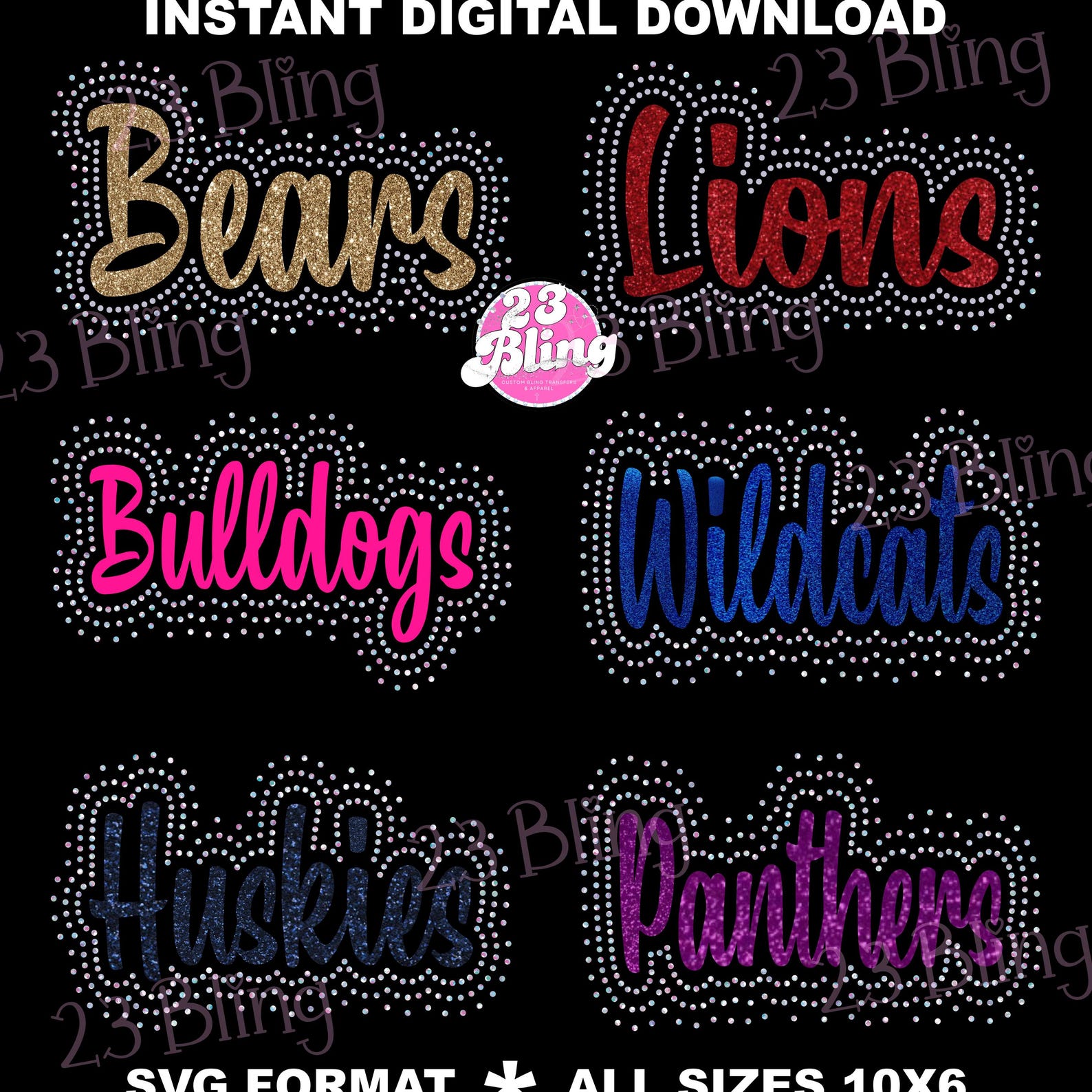 Names With Rhinestone 6 Team Names Rhinestone Outline - 10ss SVG Rhinestone Template Instant ...