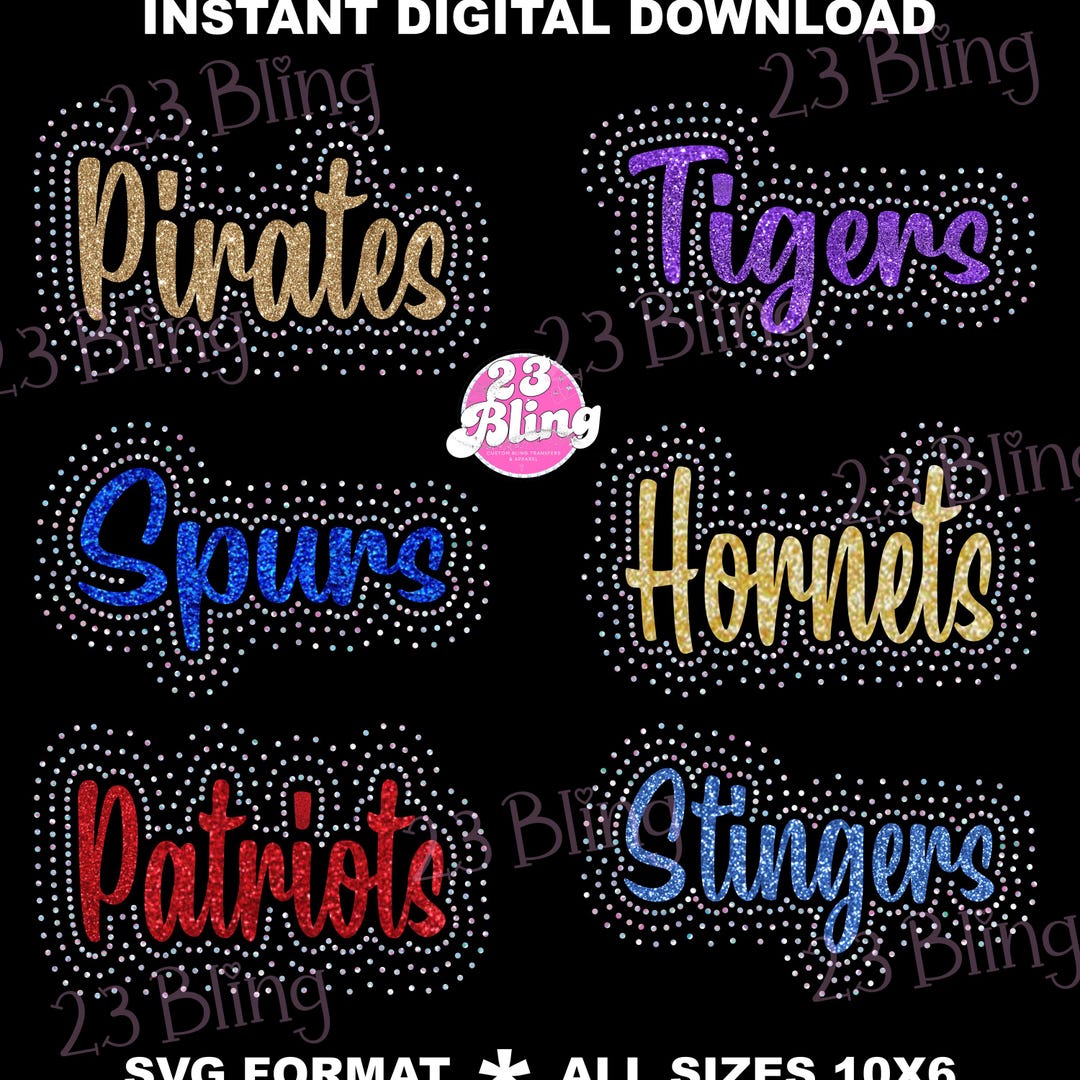 Names With Rhinestone 6 Team Names Rhinestone Outline - 10ss SVG Rhinestone Template Instant ...