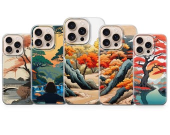 Japanische Holzschnitt-Handyhülle - Vintage Naturlandschaftskunst