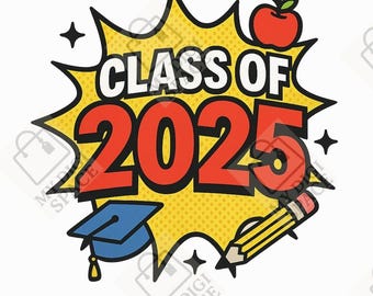 Class of 2025 comic style school leavers png