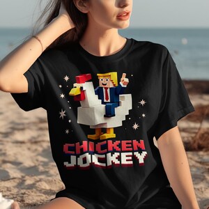 Funny Retro Chicken T-Shirt, Pixel Art Gamer Chicken Rider Tee, Unique Gaming Graphic T-Shirt, Geeky Chicken Lover Shirt