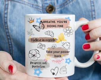kubek do kawy boho art – codzienne afirmacje sublimacja projekt dla miłości do siebie i pozytywności - kubek Self Love