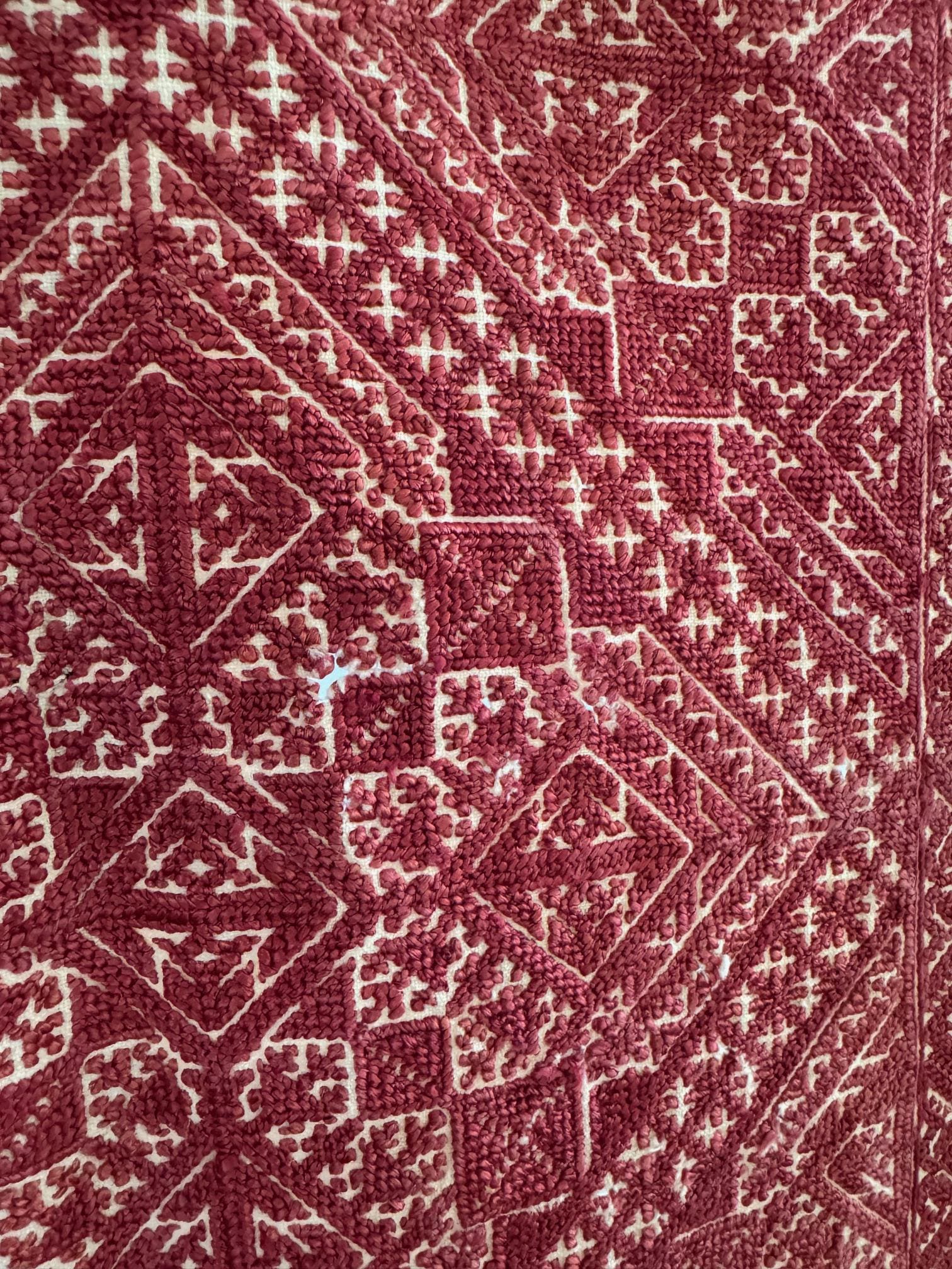 Antique Red Moroccan Fez Silk Embroidery
