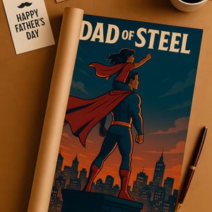 Dad of Steel | Superhero Dad Wall Art | Father’s Day Gift from Son or Daughter | Printable Comic Style Poster | Instant Download