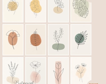 Láminas de arte botánico: Galería de pared bohemia escandinava (Descarga digital, juego de 12)