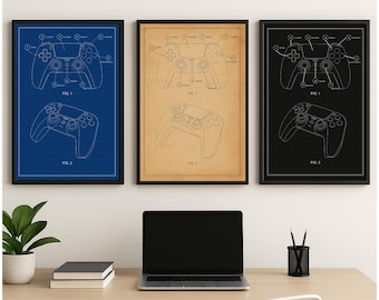 Controller Blueprint Art Print • Gamer Room Decor (Digital Download)