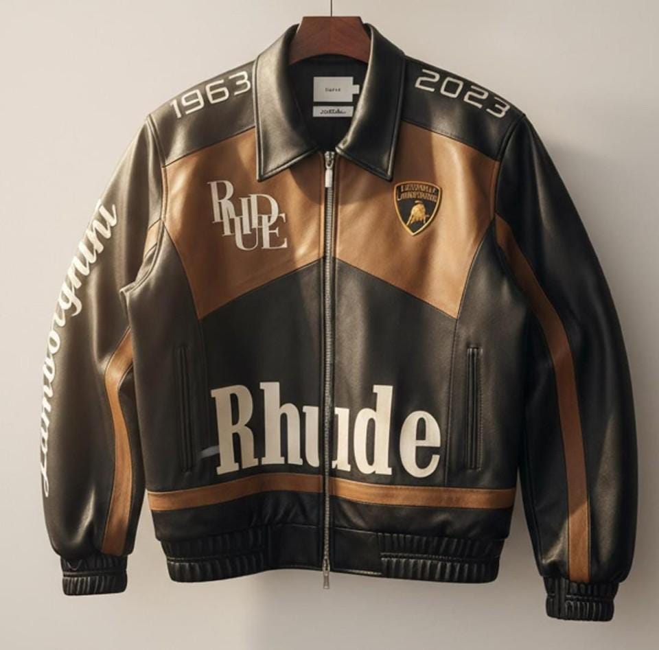 新品 Rhude ランボルギーニ ブラック/ブラウン レザー ボンバー