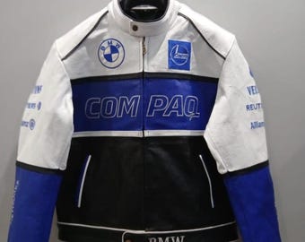 Handmade BMW Racing Leather Biker Jacket: Vintage Cowhide