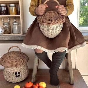 Rattan Mushroom Basket – Woven Toy Organizer for Kids, Portable Picnic Bag for Summer, Outdoor Storage Tote for Travel or Playtime