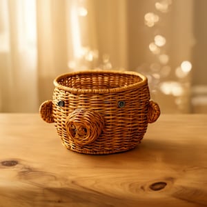 Rattan Woven Fruit Basket | Cute Animal Shaped Tray | Vegetable & Snack Basket | Novelty Decorative Fruit Bowl | Handmade Wicker Basket