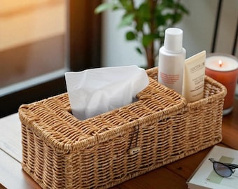 Rattan Taschentuchbox Bezug, Korb Taschentuchhalter Boho Badezimmer Dekor, Bauernhaus Tissue Box, Schlafzimmer Nachttisch Organizer