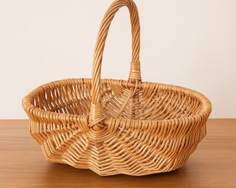 Rustic Handwoven Willow Garden Trug Basket – Medium Wicker Harvest & Storage Basket – Farmhouse Decor
