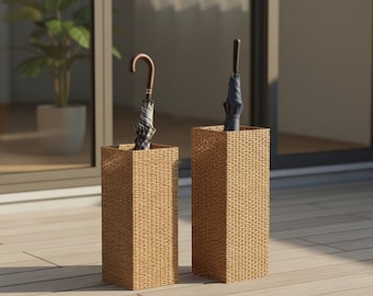Paragüero de mimbre / Soporte para paraguas / Cesta alta para entrada / Almacenamiento de paraguas de ratán / Soporte decorativo para pasillo / Organizador para el hogar.