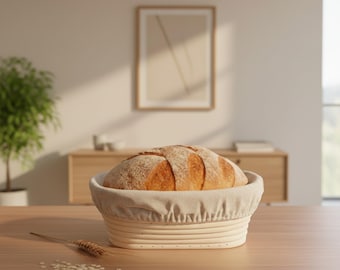 Cesta de fermentación de masa madre de ratán hecha a mano con revestimiento / Cuenco artesanal para levar masa de pan Banneton para hornear y hacer pan casero.