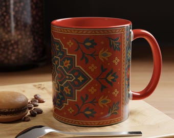 Boho Kilim Mug - Persian Rug Ceramic Cup - Tea, Coffee & More - Colorful Gift for Her - Vintage Accent Kitchen Drinkware