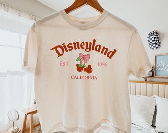 Comfort Colors® Disneyland Coquette Cherry Boxy Tee, Disneyland Cherries Crop Top, Disneyland California Boxy Tee, Girly Disney Trip T-shirt
