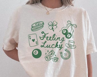 Comfort Colors® Feeling Lucky T-shirt, St Patricks Day Shirt St Patty's Day Shirt, St. Patrick’s Day Doodle Graphic Shirt
