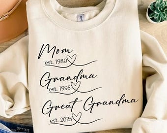 Sudadera de mamá, abuela, bisabuela, año de nacimiento, sudadera personalizada de mamá, abuela, bisabuela, regalo para la bisabuela, regalo para el Día de la Madre