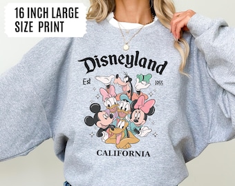 Sudadera retro de Disneyland Mickey y sus amigos, camiseta gráfica de Disneyland (est. 1955), sudadera vintage de vacaciones de Disney, sudadera con capucha familiar de Disney