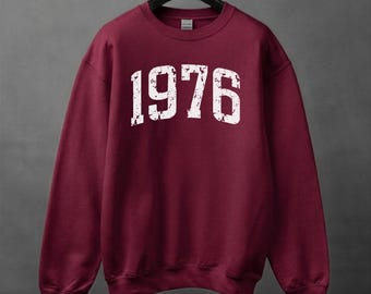 Sudadera de 1976, Sudadera de cumpleaños de 1976, Sudadera con el número del año de cumpleaños de 1976 para mujer u hombre, Regalo de cumpleaños, Sudadera de cuello redondo para el 50 cumpleaños