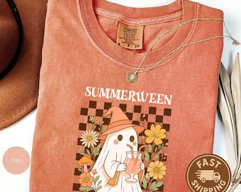 Comfort Colors® Summerween Tee, Halloween Ghost Tshirt, Spooky Season Tee, Halloween Cute Women Outfit, Floral Ghost Shirt, Halloween Gift